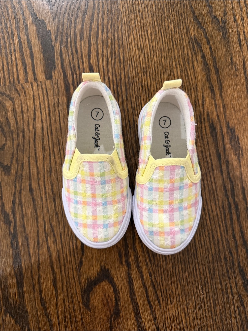 Cat & Jack Pastel Plaid Slip-On Sneakers with Yellow Trim